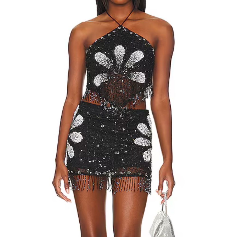 Bellini Sequin Skort in Black Burst Size M (Revolve)